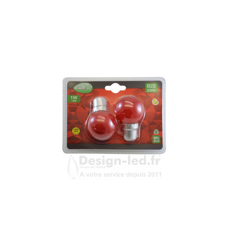 Ampoule B22 led 1w rouge pack x2 - vision el - 76420 - promo - 76420 5,70 € -20%